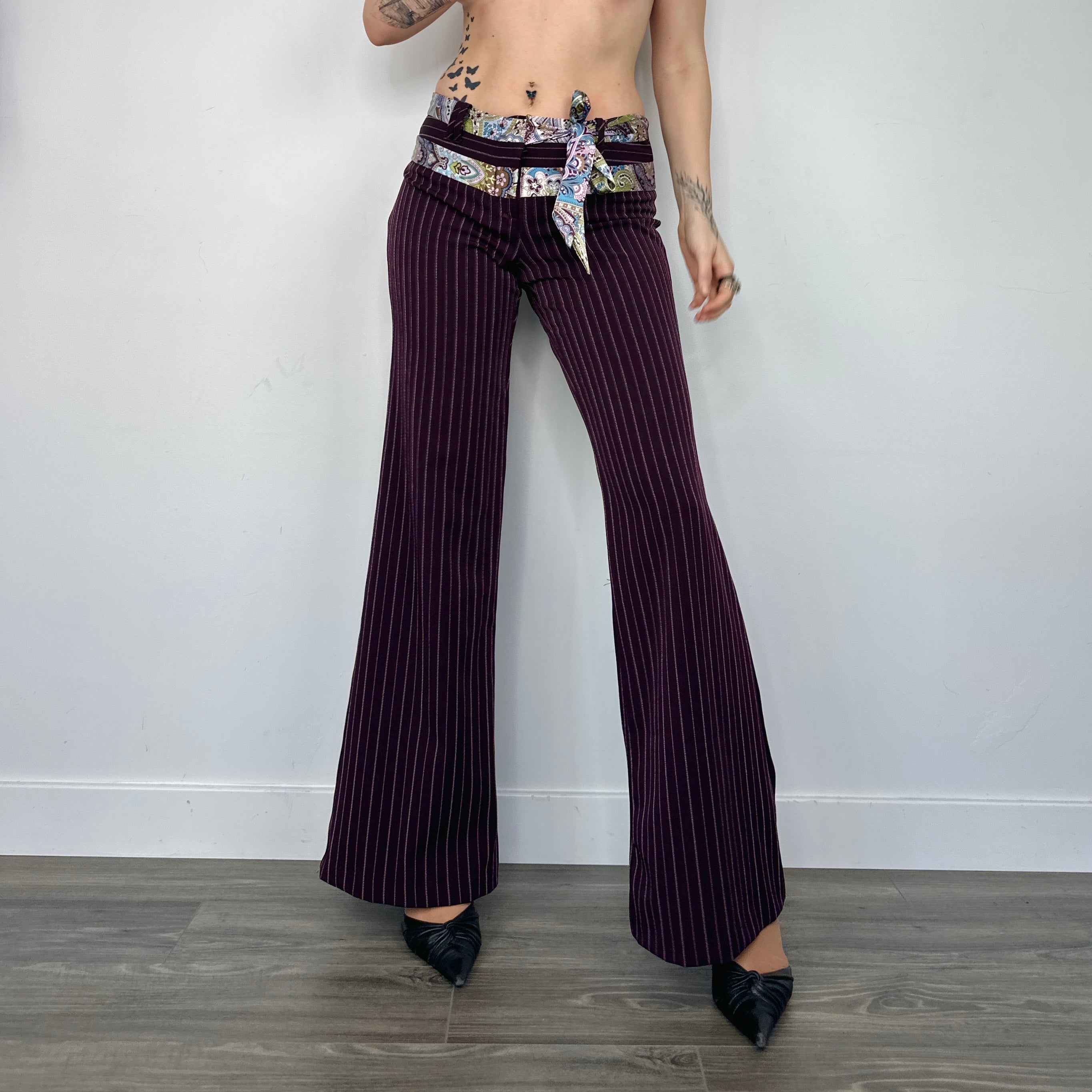Y2K Plum Pinstripe Trousers (XS/S)