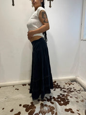 Vintage Off Black Cotton Tiered Maxi Skirt (S/M)