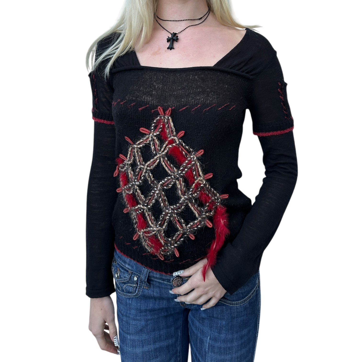 Vintage Save the Queen! Black Medieval Embroidered Knit Longsleeve (S)