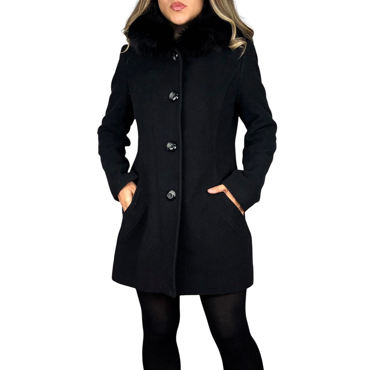 Vintage Wool Coat with Fox Fur Hood (S)