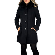 Vintage Wool Coat with Fox Fur Hood (S)