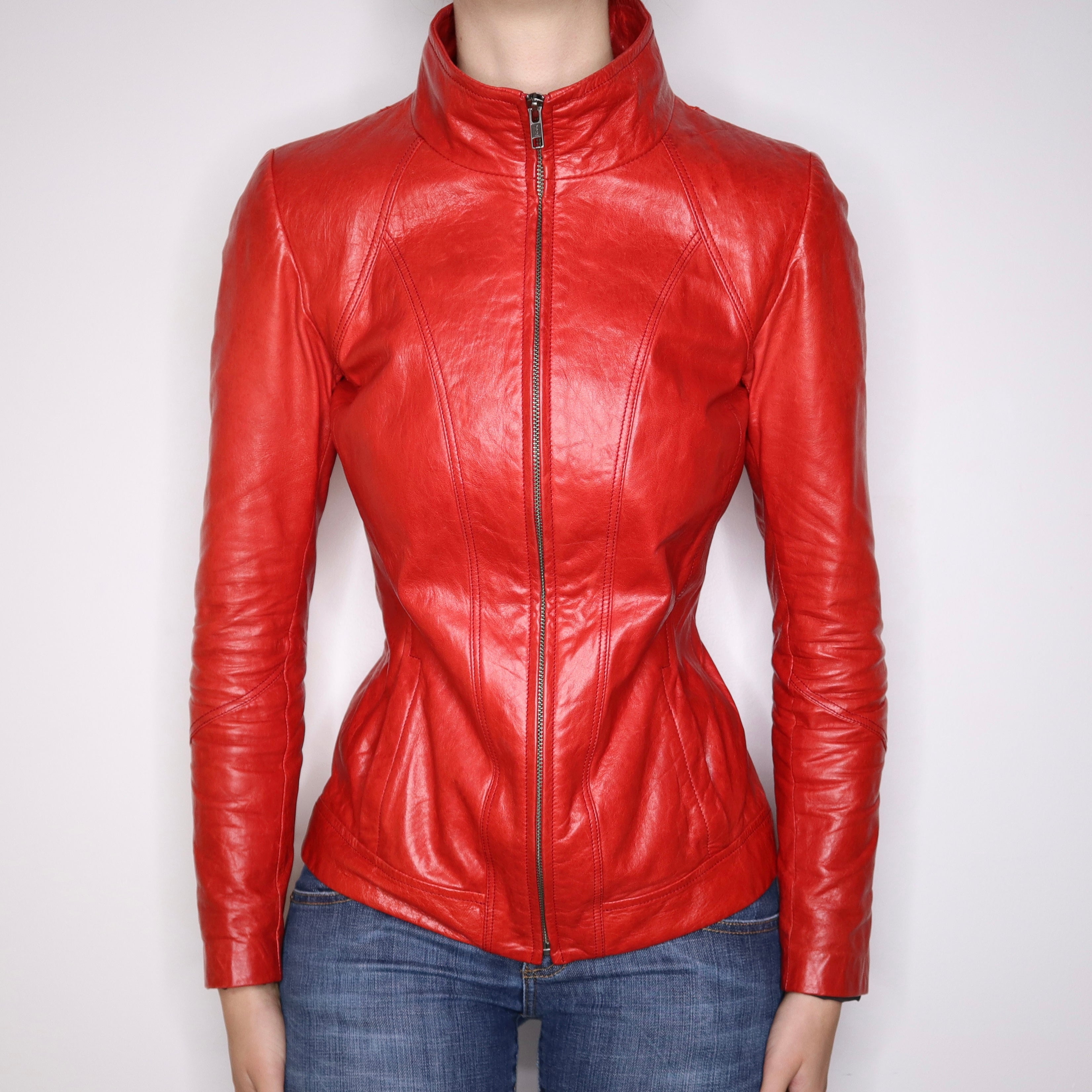 Y2K Sexy Fitted Red Italian Leather Jacket (S)