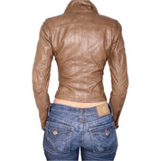 Y2K Sexy Brown Leather Moto Jacket (XS)