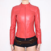 Y2K Sexy Red Leather Moto Jacket (XS)