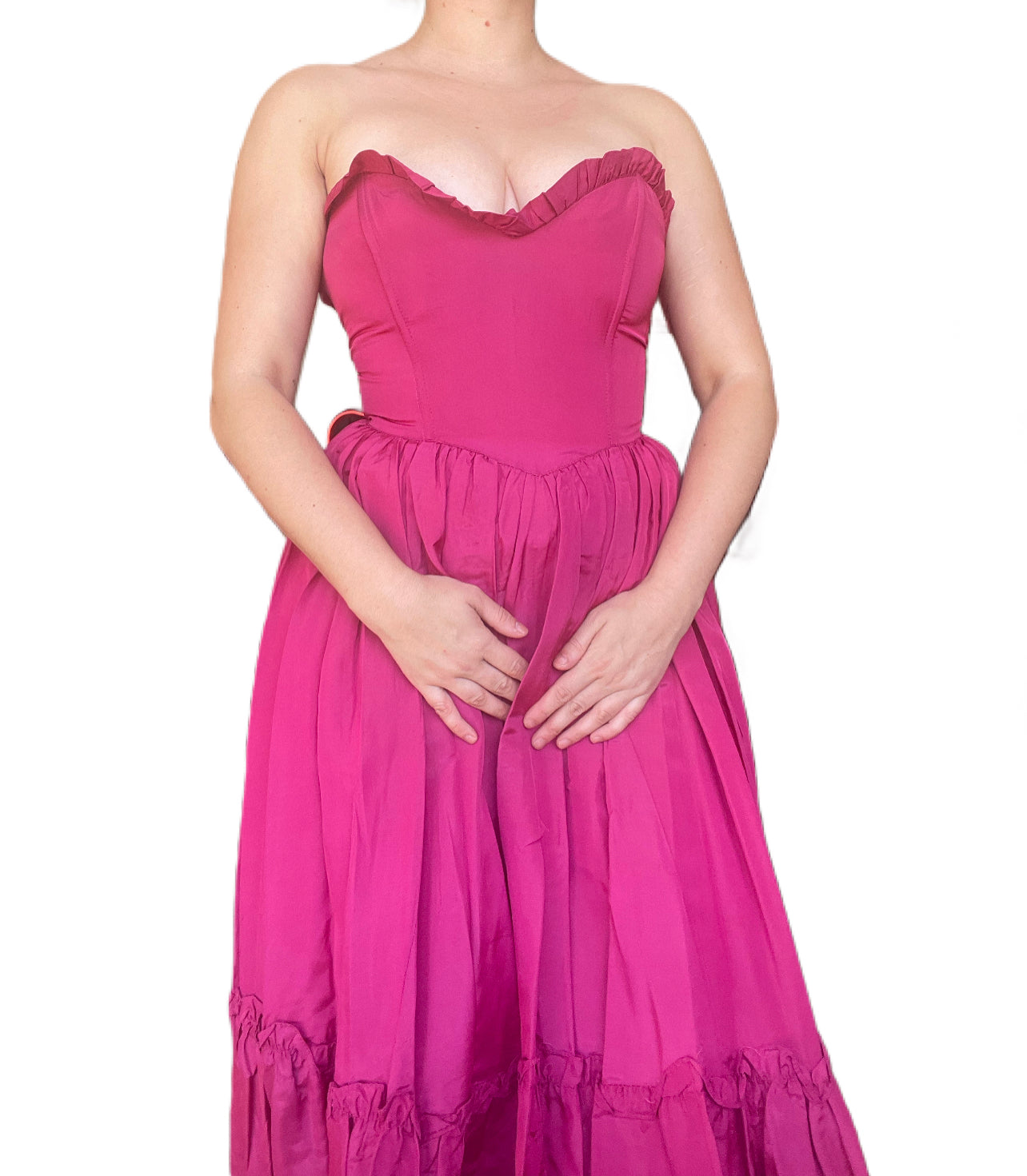 1970s Rare Gunne Sax Pink Taffeta Strapless Dress (XS/S)