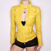 Y2K Sexy Yellow Leather Moto Jacket (XXS)