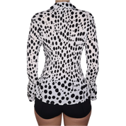 Y2K Polka Dot Pleated Blouse (S/M)