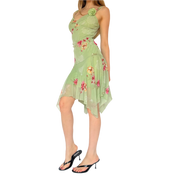 2000s Pastel Green Floral Flutter Midi Dress