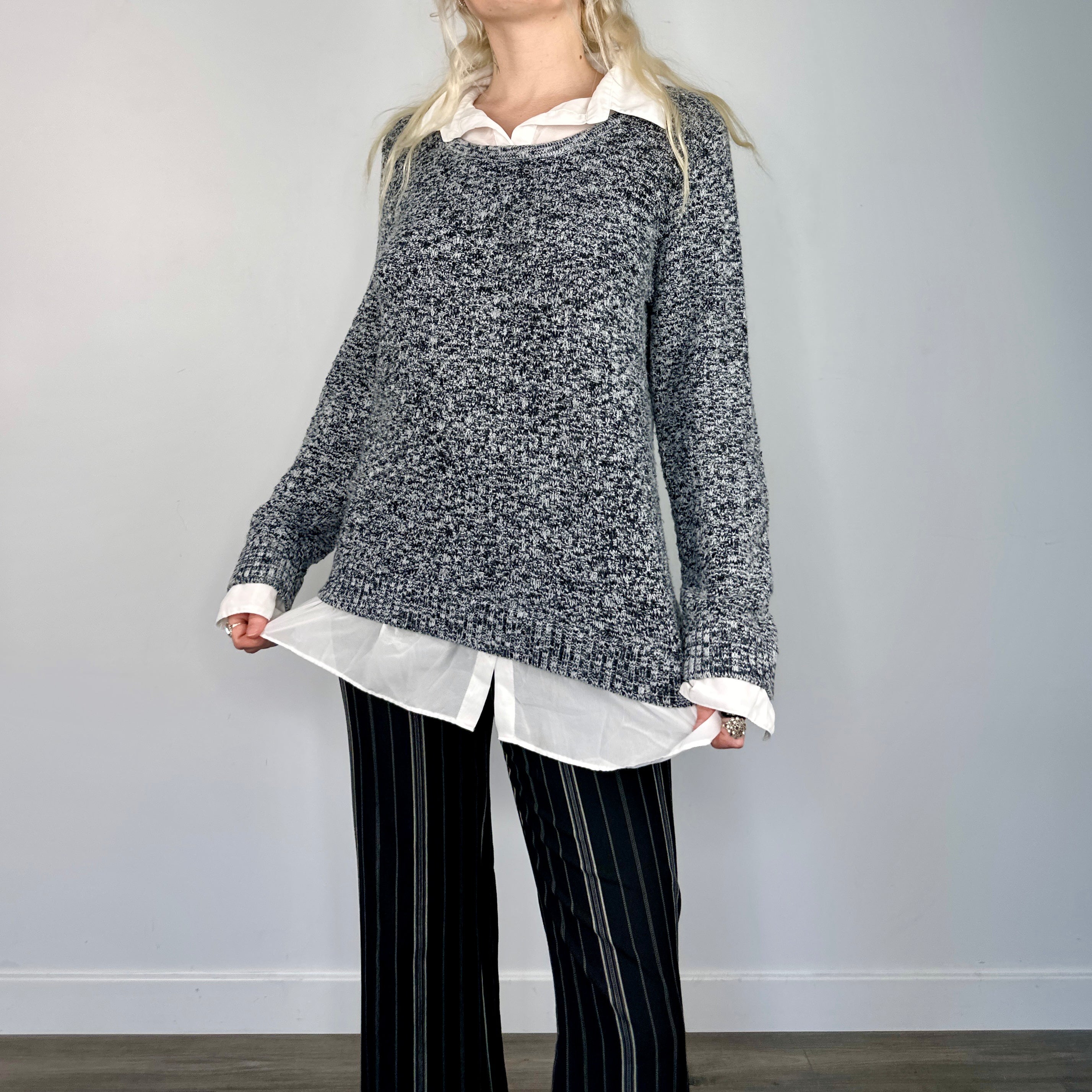 Layered Collared Sweater Blouse (XL)