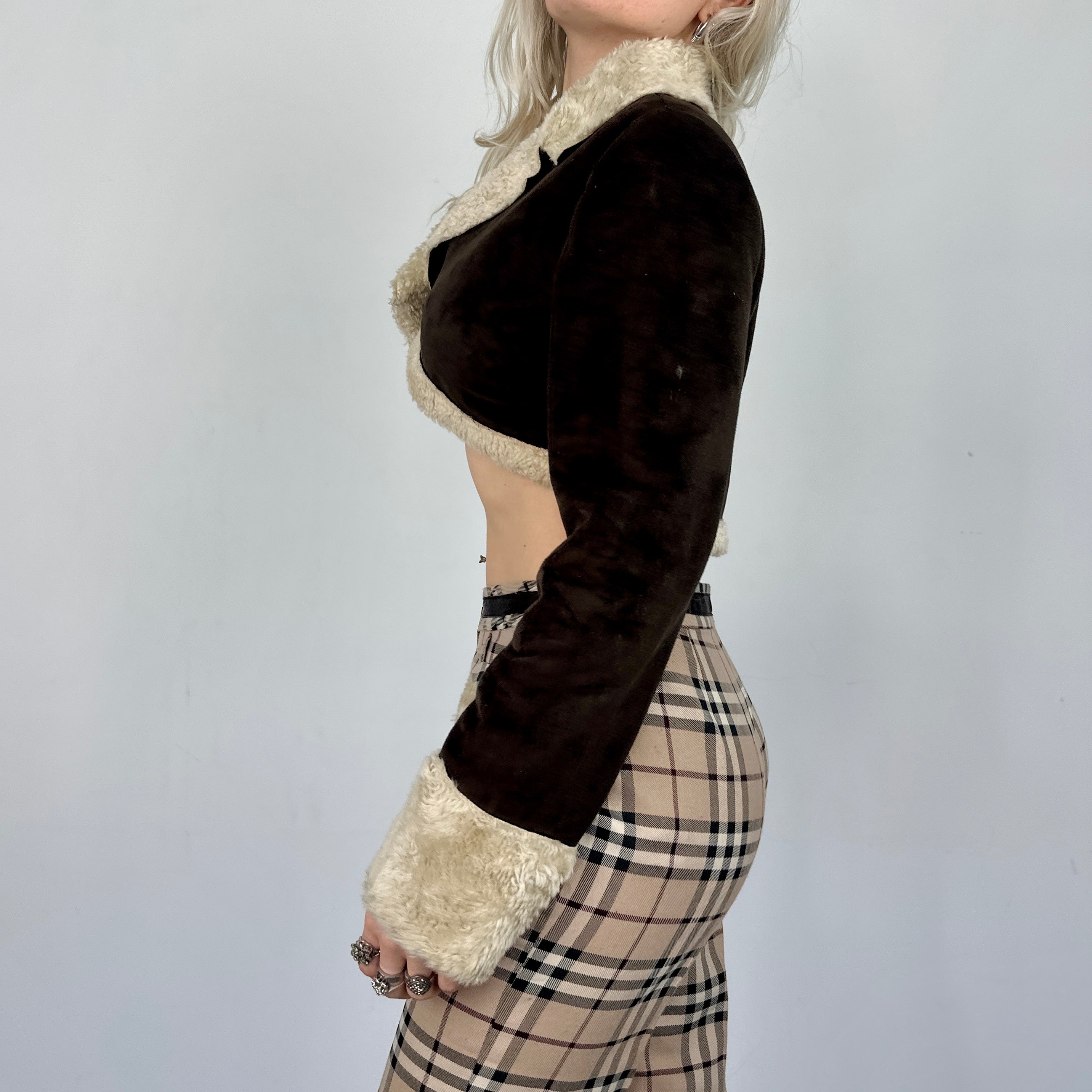Y2K Cropped Sherpa Jacket (S)