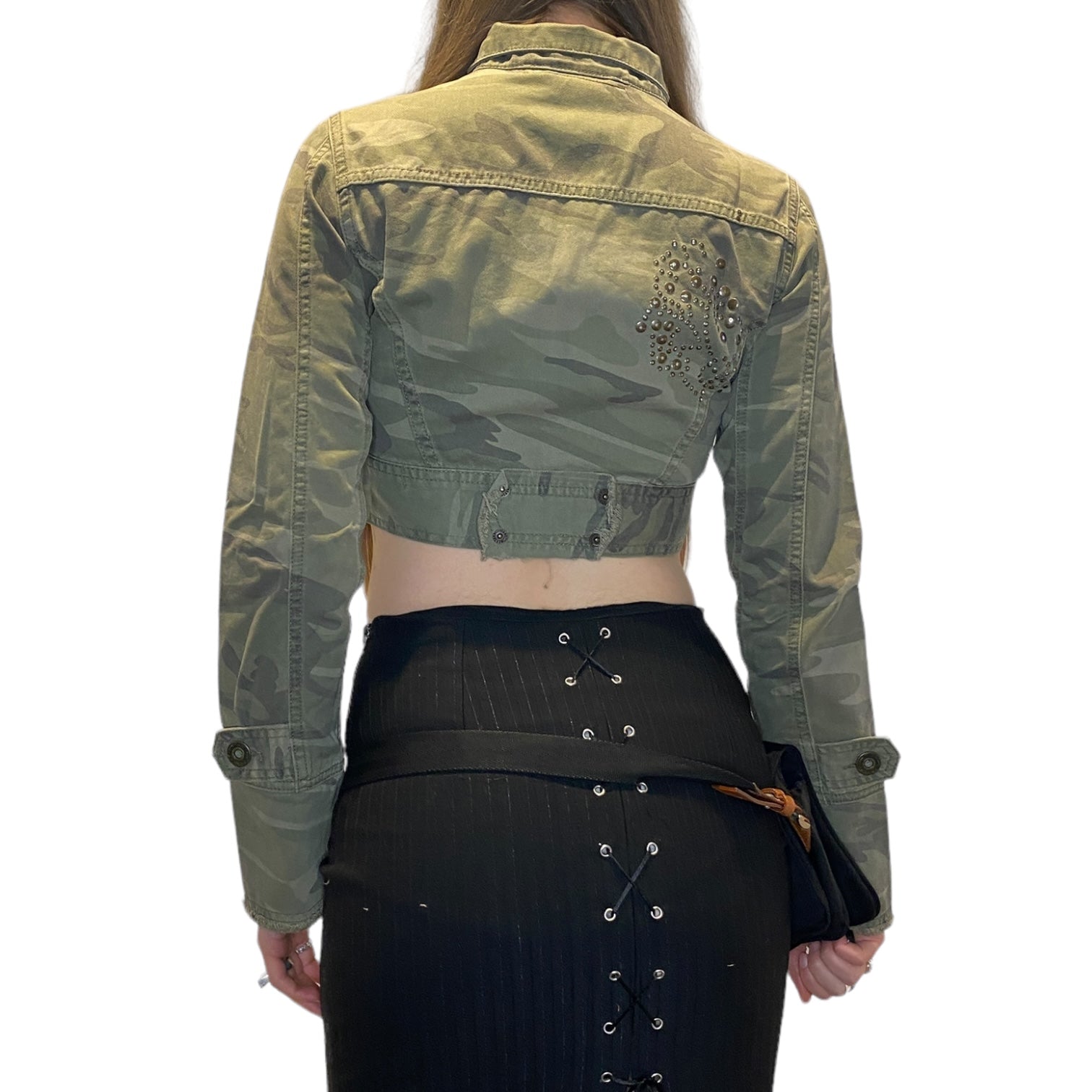 Vintage Camo Print Cropped Utility Jacket (S)