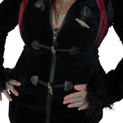 Vintage Tripp NyC black velvet hooded toggle jacket (M/L)