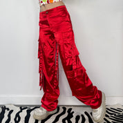 Cherry Red Satin Cargos (S)