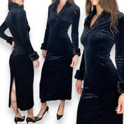 90s Fur Trim Velvet Evening Gown (S)