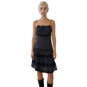 Vintage Black Silk Tiered Slip Dress (S) ⠀