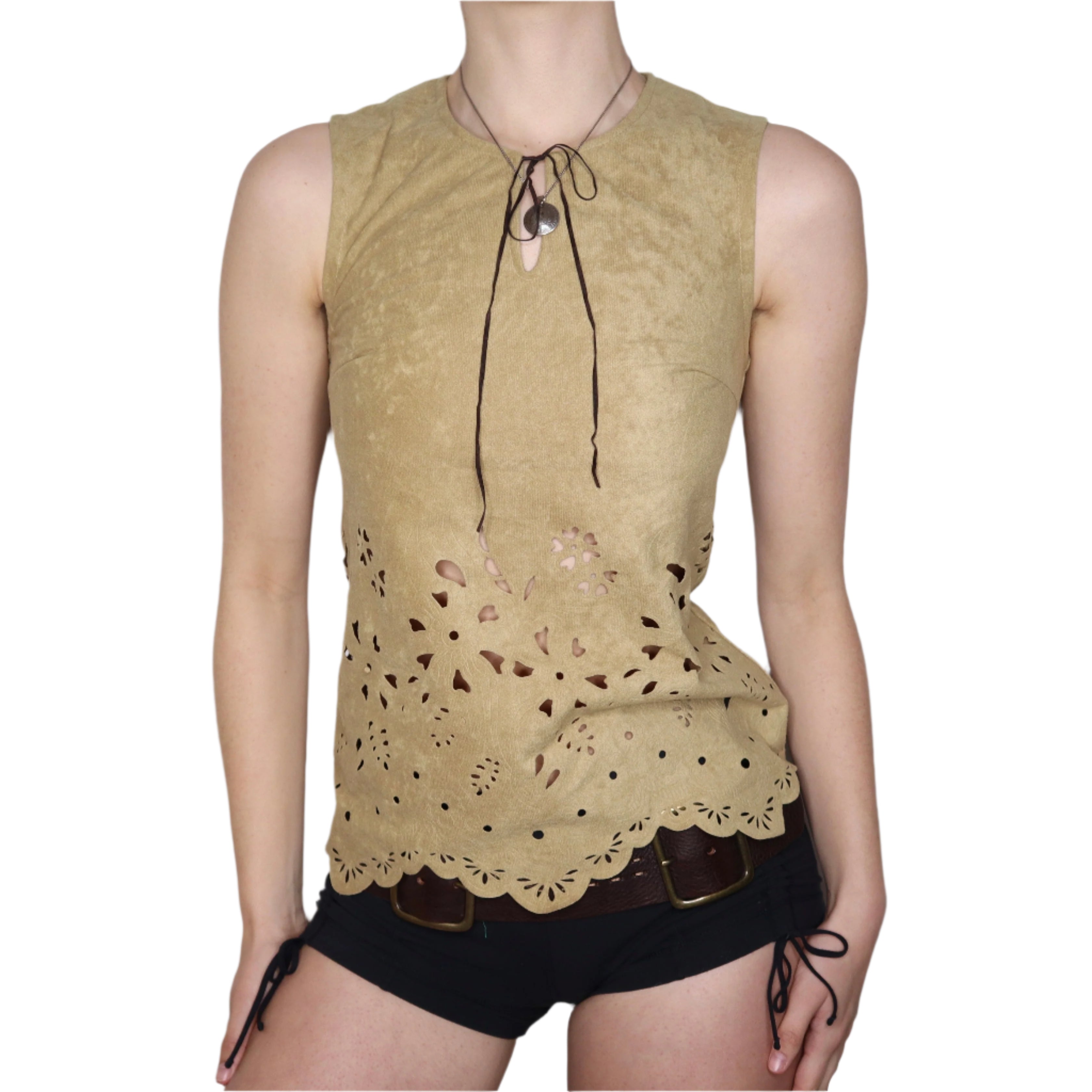 Y2K Italian Boho Faux Suede Top (S)