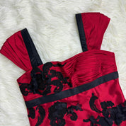 Y2K Floral Embroidered Satin Bustier Top (M)