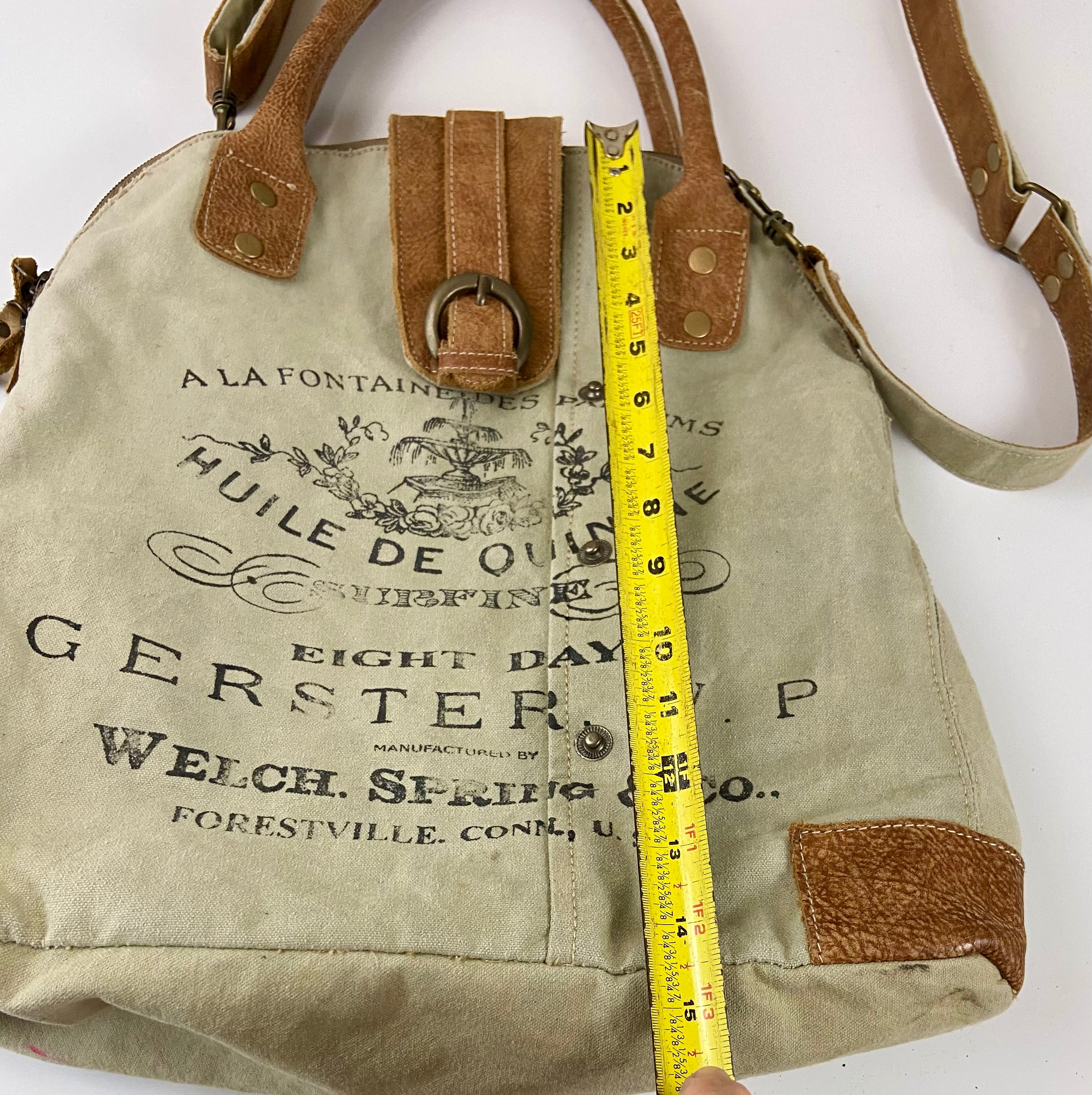 Myra Bag Upcycled Gerster Shoulder Bag Leather Canvas Accents Crossbody Strap