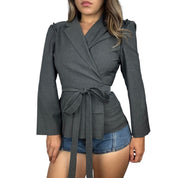 DKNY Pinstriped Wool Wrap Blazer (L)