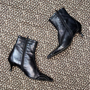 Y2K Stitched Black Leather Pointed Toe Kitten Heel Ankle Boots (7)