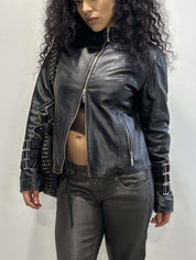 Vintage Black Buckle Italian Leather Jacket (M)