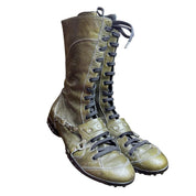 Italian Vintage Olive Patent Leather Lace Up Boxing Boots (7)