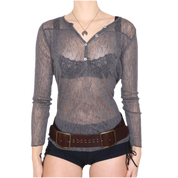 Y2K Italian Sheer Gray Henley Top (M)