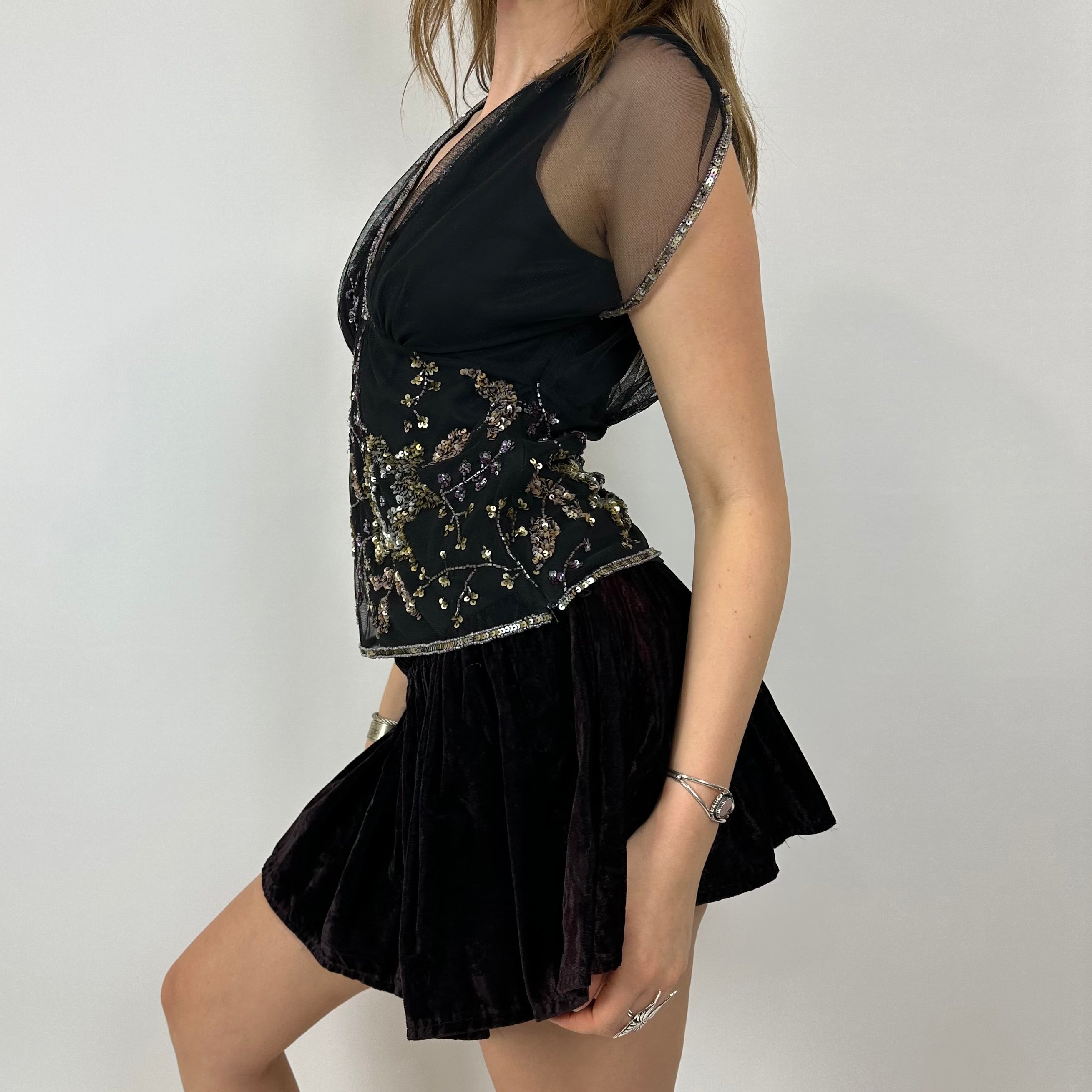 90s Beaded Mesh Overlay Beaded Top (M)