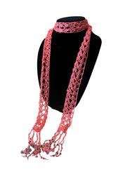 Coral Beaded Fringe Scarf