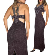 90s Beaded Silk Cutout Gown (S)