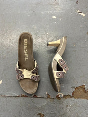 Vintage Diesel Leather Suede Open Toe Slip on Heels (UK 5-5.5)