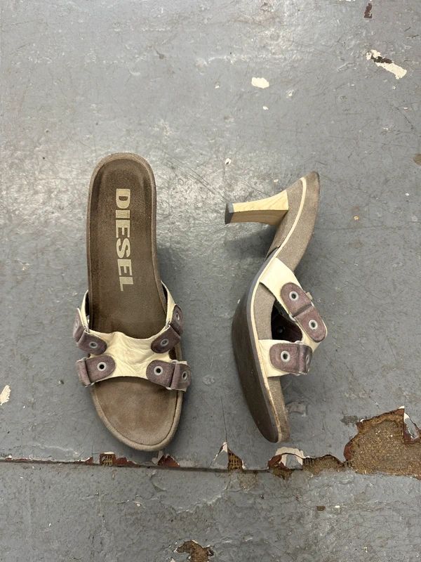 Vintage Diesel Leather Suede Open Toe Slip on Heels (UK 5-5.5)