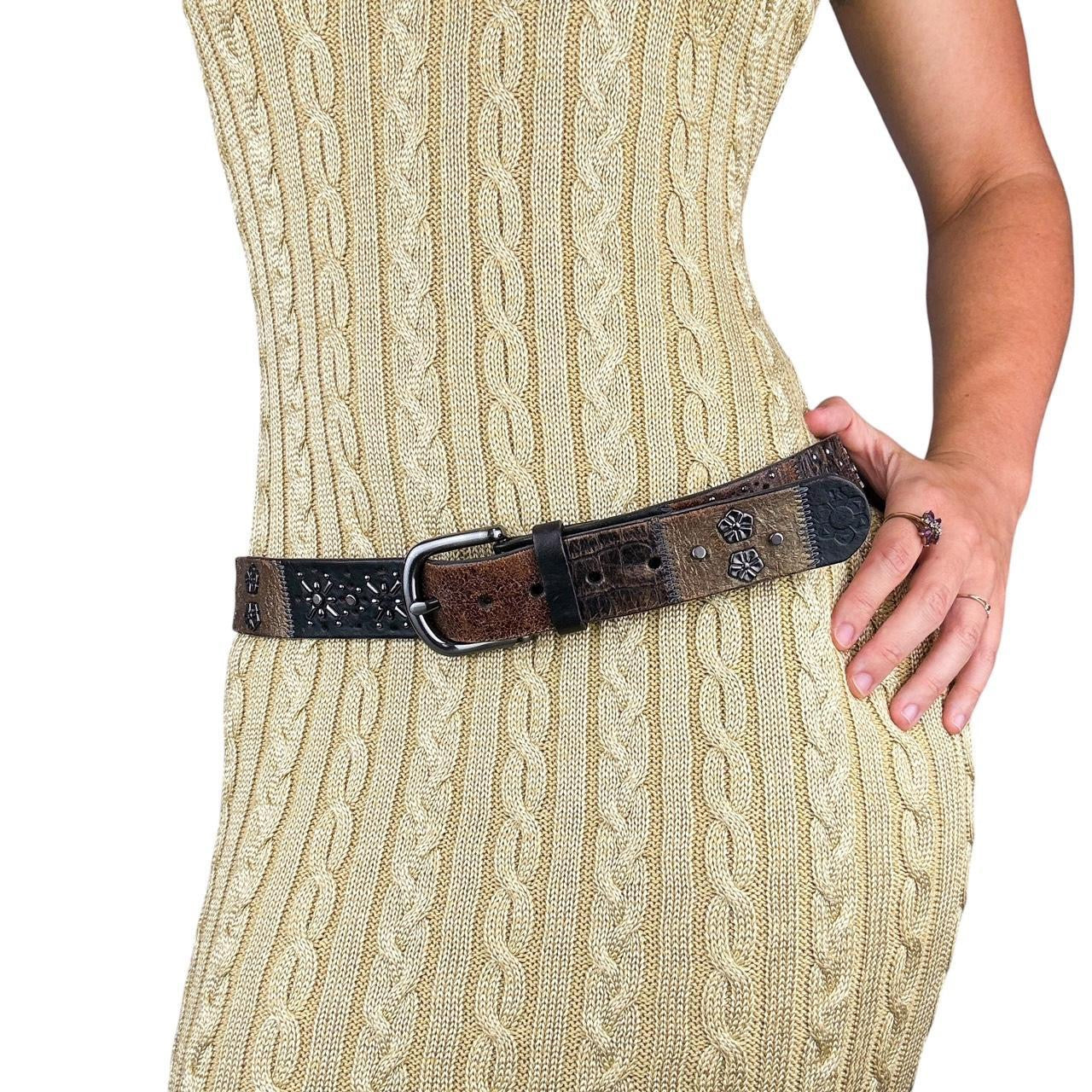 Vintage Studded Leather Patchwork Belt