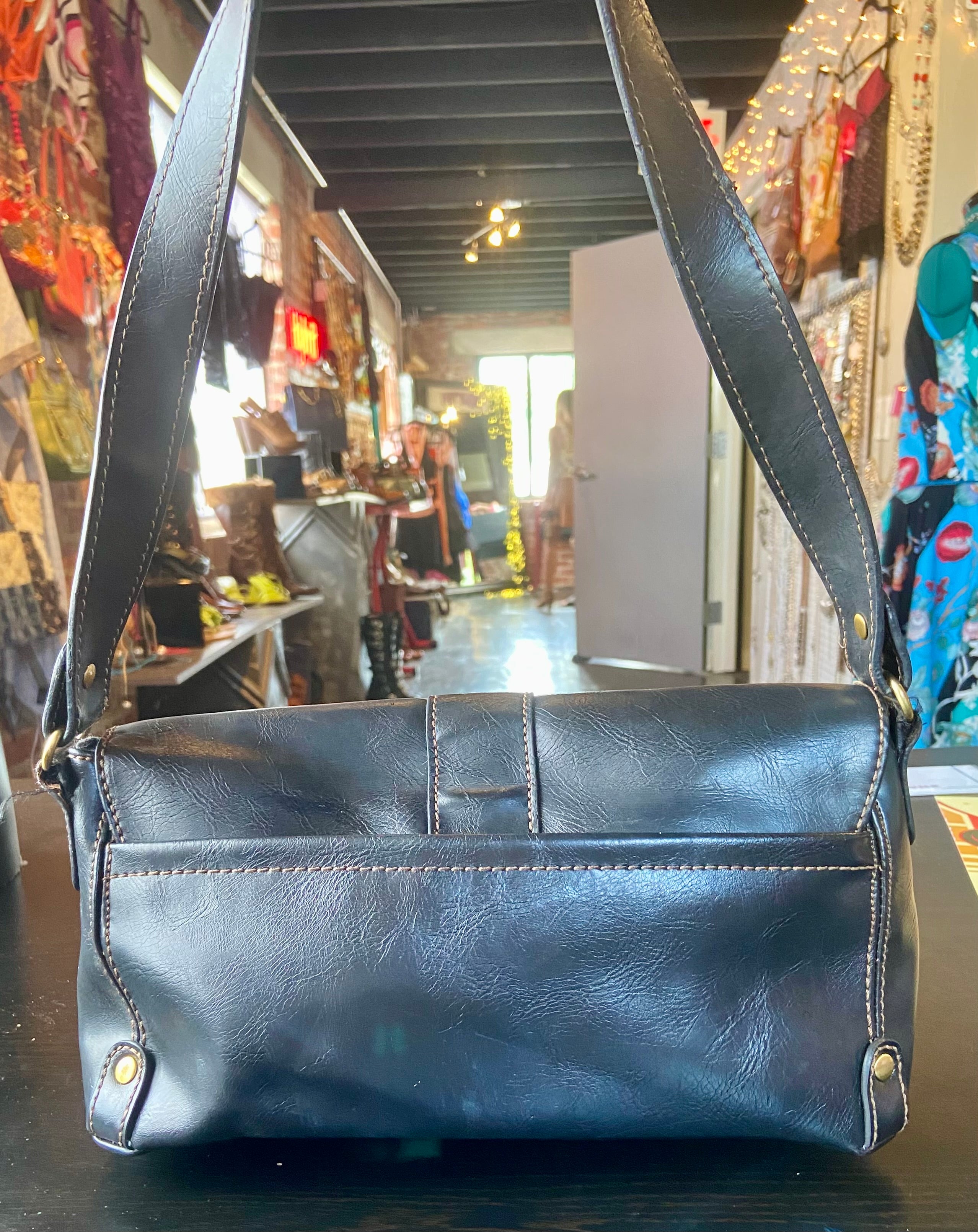 Black leather bag