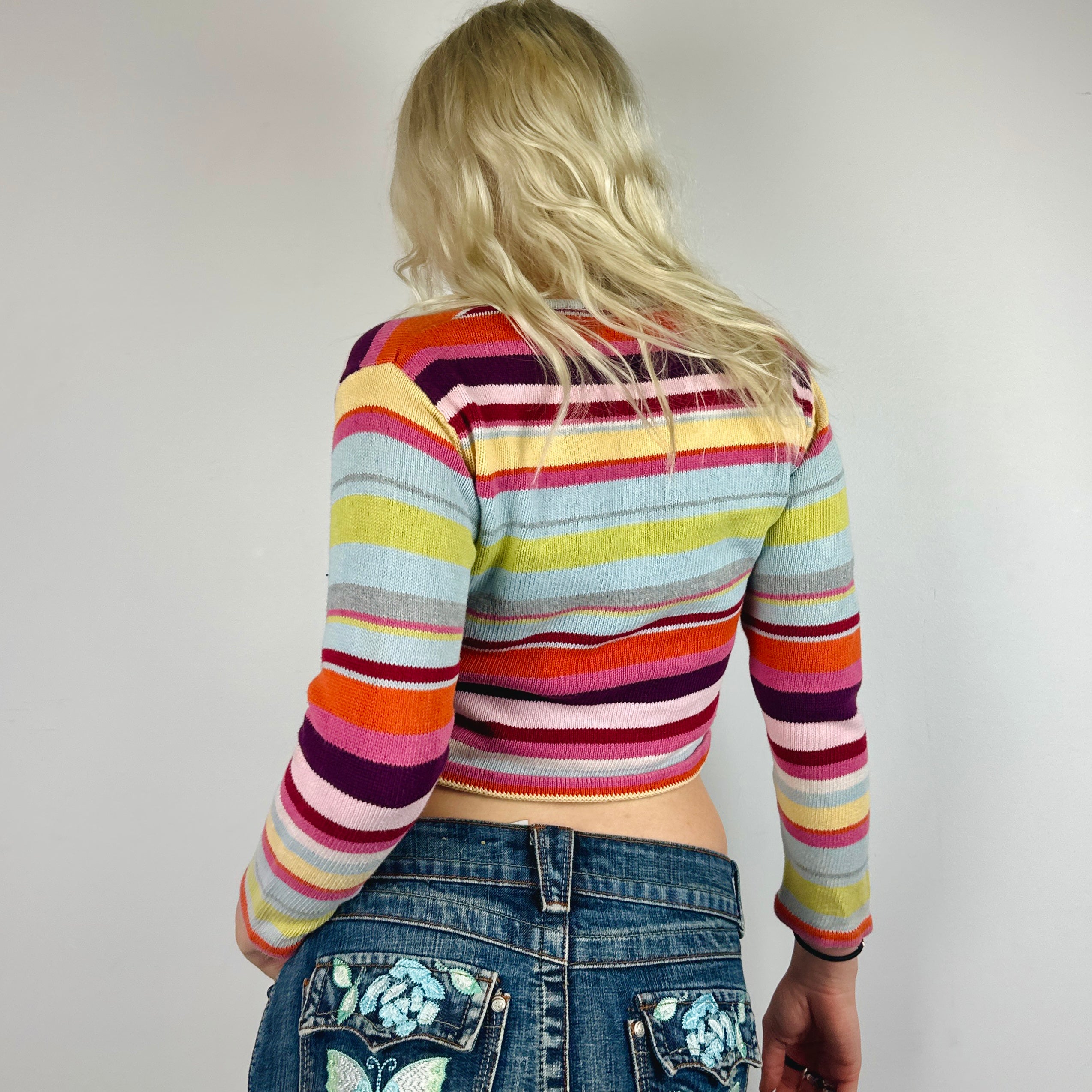 Rainbow Striped Cropped Cardigan (XS)