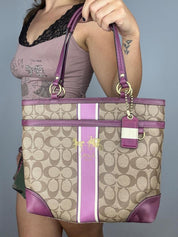 Vintage Coach Beige & Purple Signature Logo Bag
