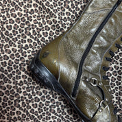Italian Vintage Olive Patent Leather Lace Up Boxing Boots (7)
