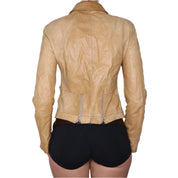 Y2K Italian Tan Leather Moto Jacket (S/M)