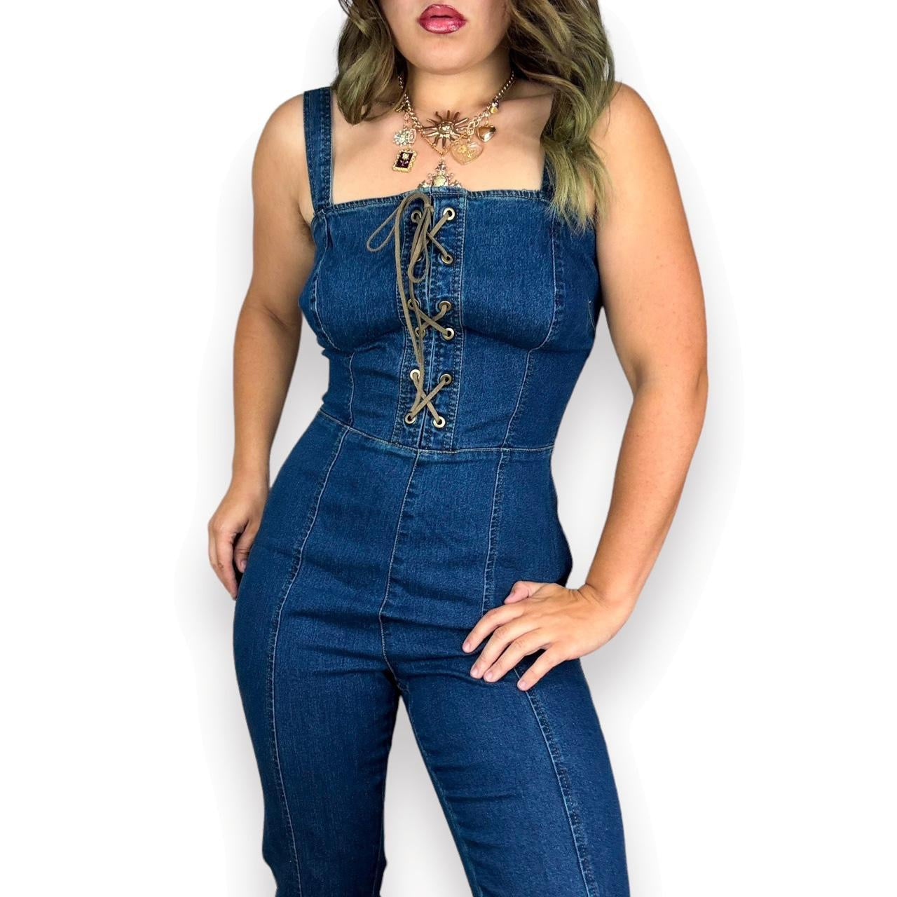 Y2K Lace Up Denim Jumpsuit (M)