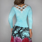 Aqua Embellished Lace Cutout Long Sleeve (S/M)