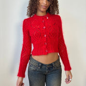 Italian Vintage 90s Red Mohair Cardigan (XS/S)