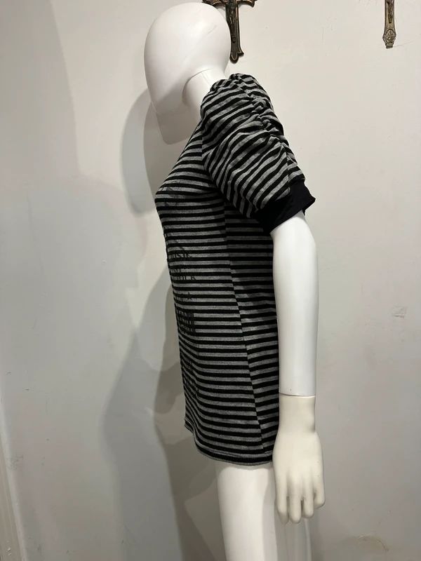Vintage Cache Cache Stripe Henley Button Top with Graphic Print detail (M)