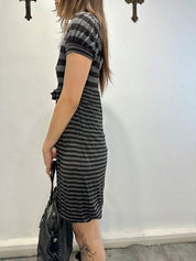 Vintage Stripe Capped Sleeve Jersey Mini Dress with Tie (M)