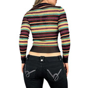 90s Metallic Striped Knit Long Sleeve (S/M)