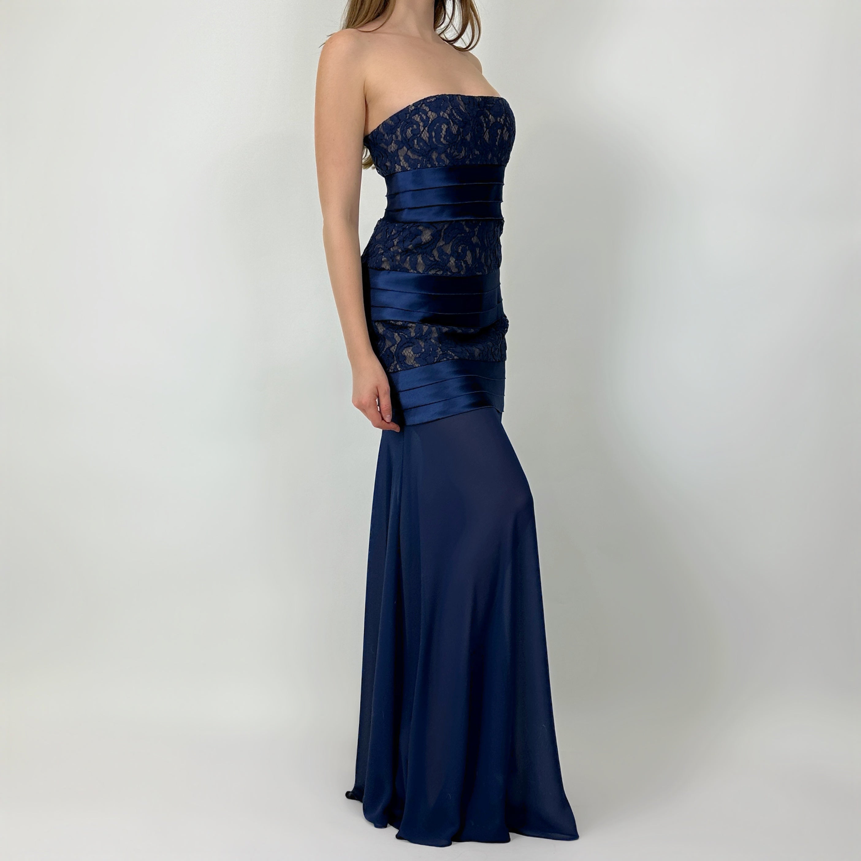 2000s Blue Lace Drop Waist Gown (S)