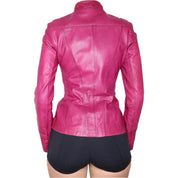 Y2K Sexy Pink Leather Moto Jacket (XS)