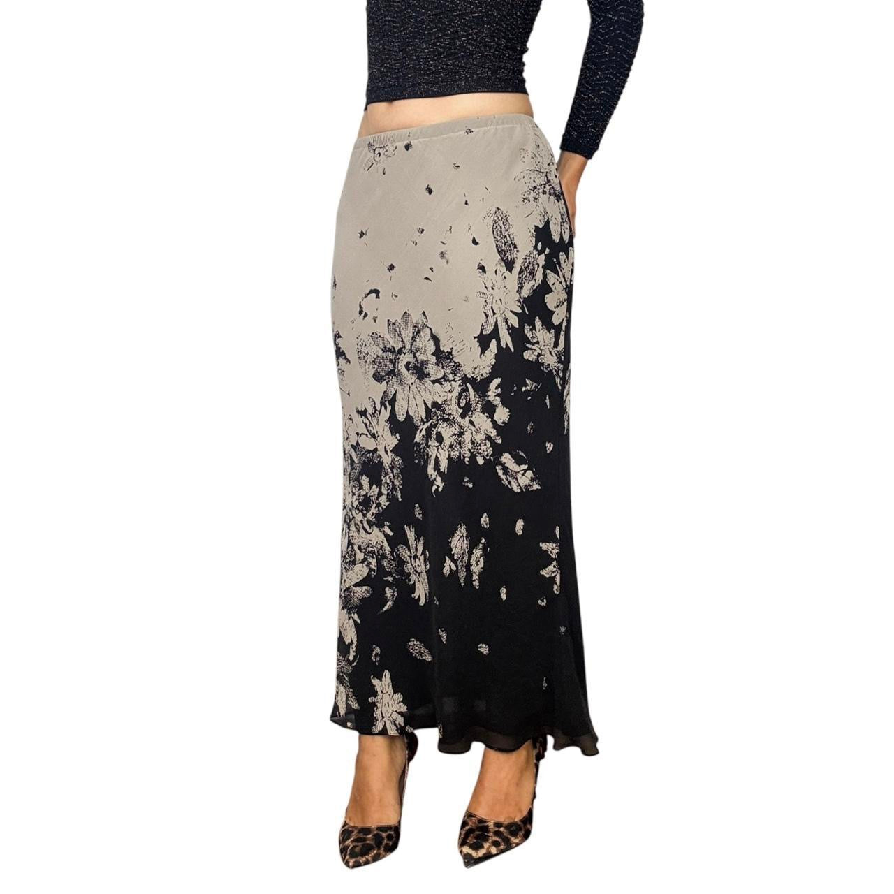 90s Floral Graphic Silk Maxi Skirt (M)