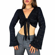 Y2K Shimmer Knit Bell Sleeve Bolero (L)