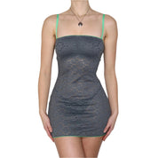 Y2K Gray Blue Lace Mini Dress (XS)