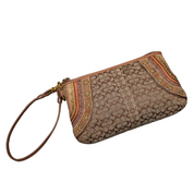 Vintage Brown Signature Jacquard Leather Trim Wristlet Wallet